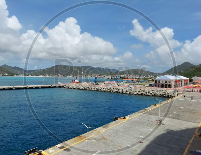 Phillipsburg St.Maarten Sep 15 2021Beautiful Mountain And Ocean A View From Phillipsburg St.Maarten Port