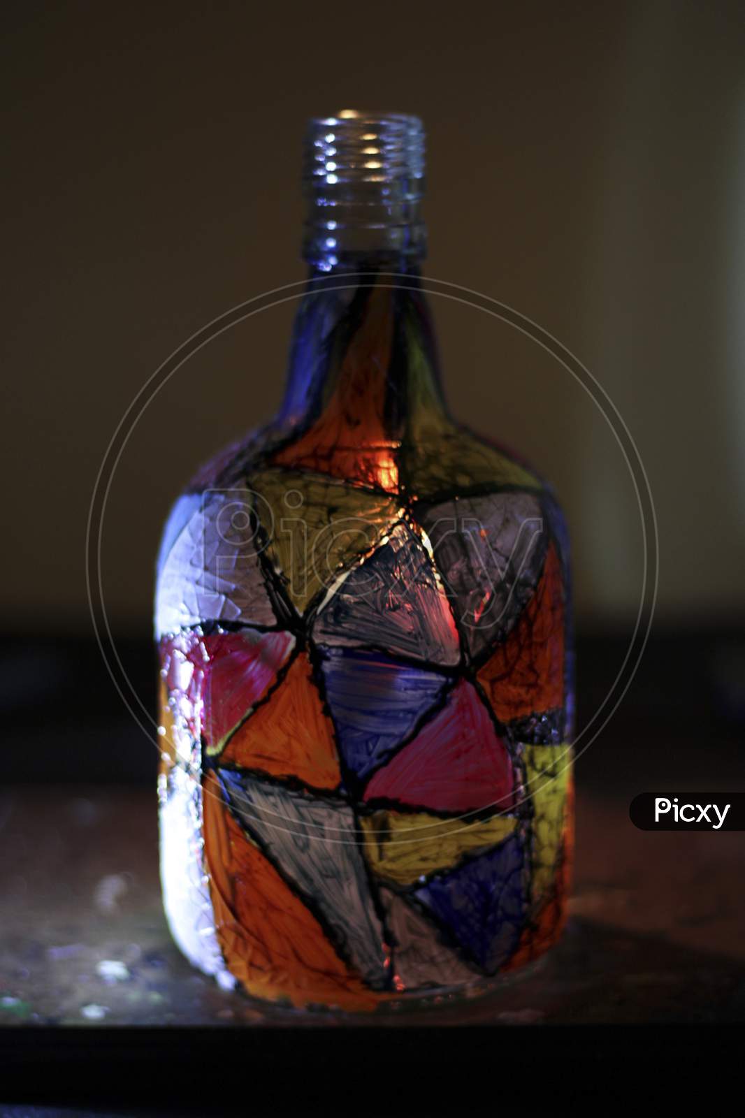 Painted Multicolor Glass Bottle