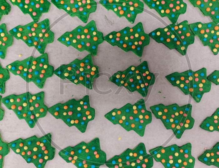 Christmas Tree On A Sable Cookie Arranged In A Tray