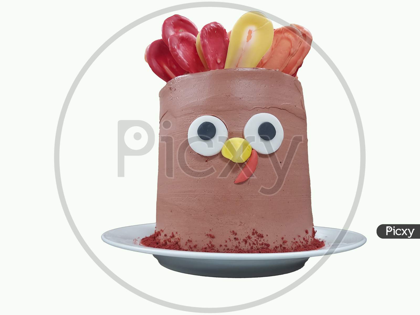 Turkey Face On A Cake ,Isolated In White Background