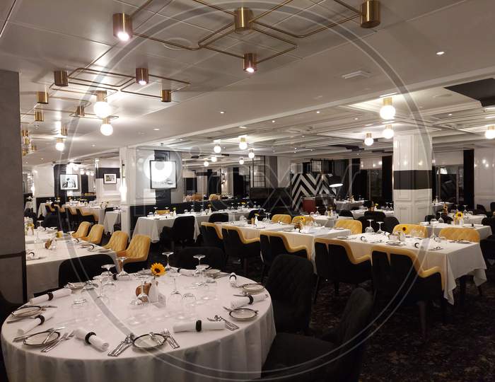 Miami Usa , Jan 15 2022 Fine Dining Restaurant On Cruise Ship