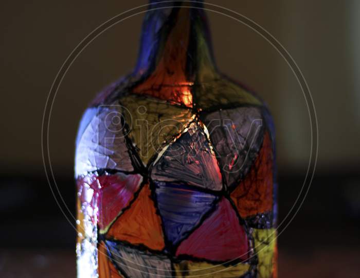 Painted Multicolor Glass Bottle