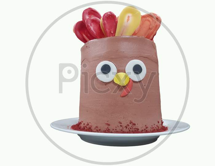 Turkey Face On A Cake ,Isolated In White Background
