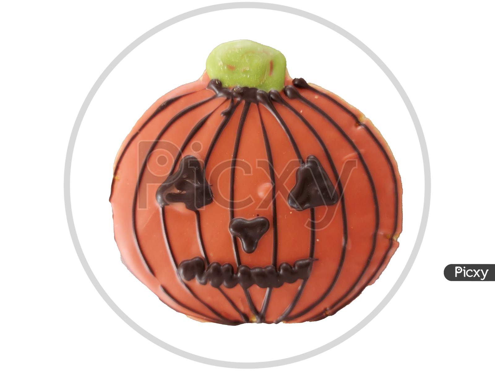 Scary Pumpkin Face On A Sable Cookies In White Background