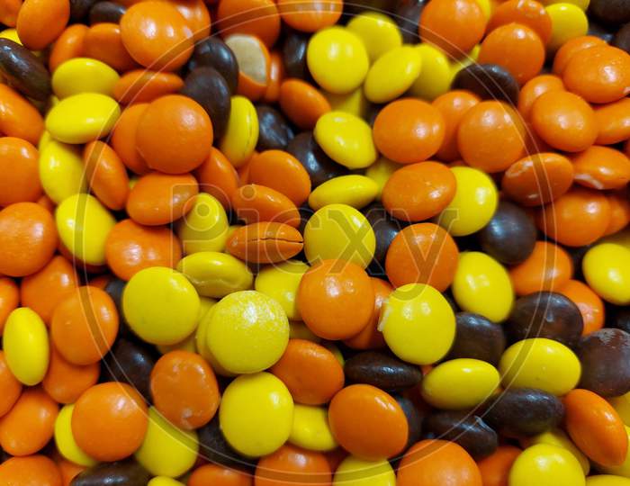 Close Up View Of Colour Coated Chocolate Candy Similar To M M