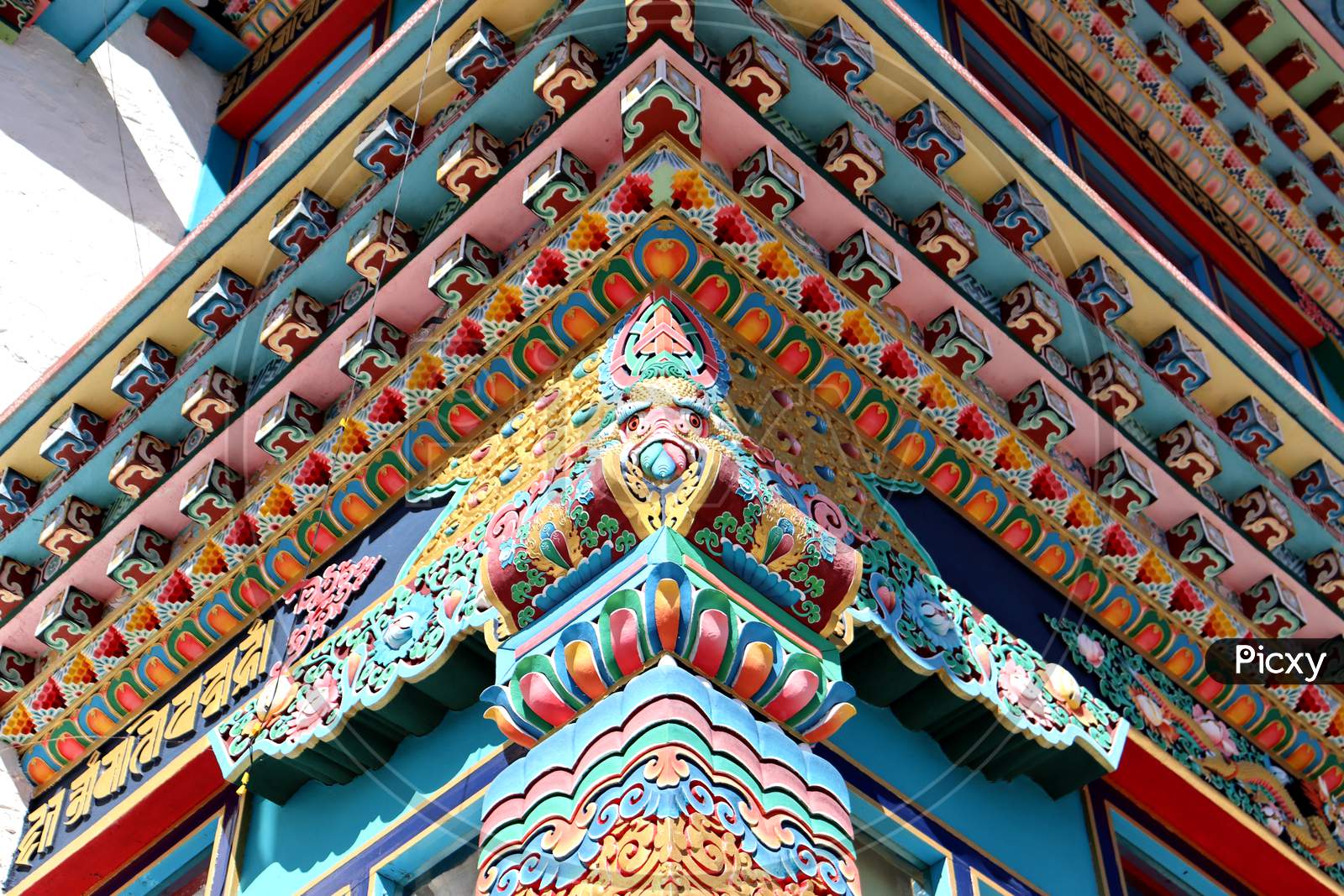 Colourful Design On A Wall Of A Monastery In Tawang Arunachal Prodesh,India,Art Work Of A Monastery,Buddha Culture