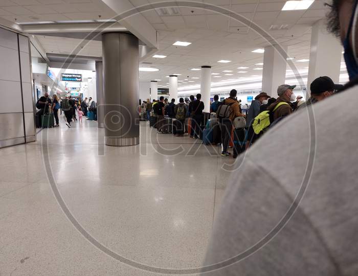 Miami United States Feb 16 2022 , A View From Miami International Airport Crowded People During Pandemic