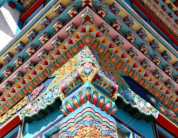 Colourful Design On A Wall Of A Monastery In Tawang Arunachal Prodesh,India,Art Work Of A Monastery,Buddha Culture
