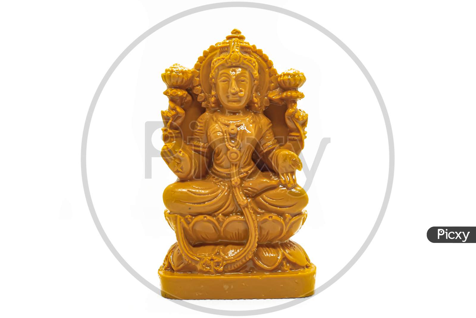 The Statue Of Mahalakshmi Carved In Wood Is Isolated In White