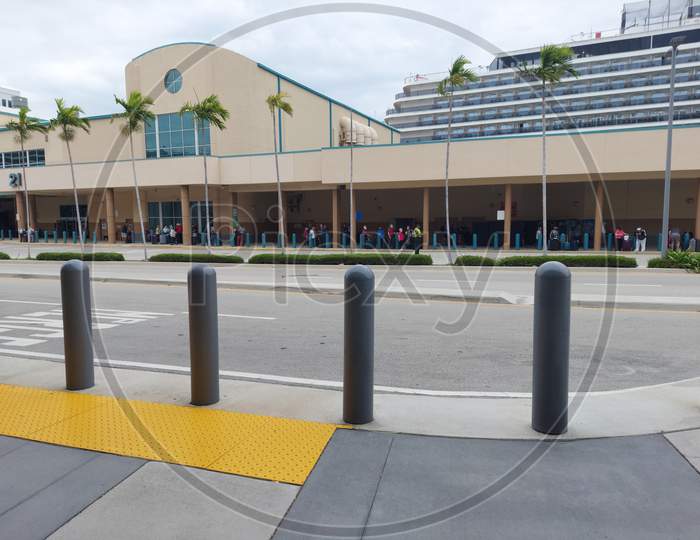 Miami United States Feb 16 2022 , A View From Miami Cruise Terminal ,Passengers Are Waiting Get Onboard