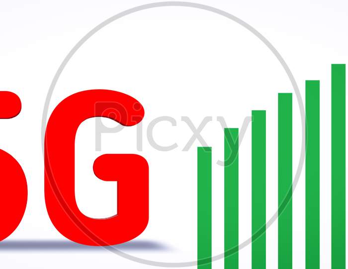 3D Rendering Red 5G Text With Green Arrow