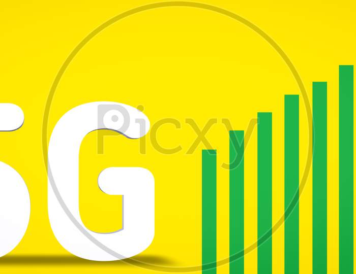 3D Rendering White 5G Text With Green Arrow