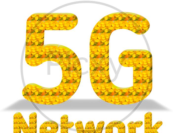 5G With Network Text In The Form Of Mustard Flower