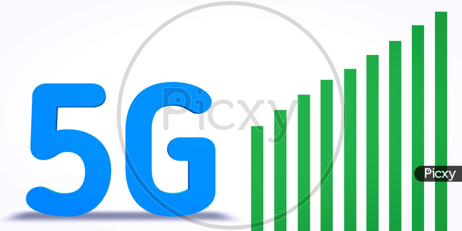 3D Rendering Blue 5G Text With Green Arrow