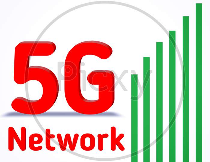 3D Rendering red 5G With Network Text And Green Arrow