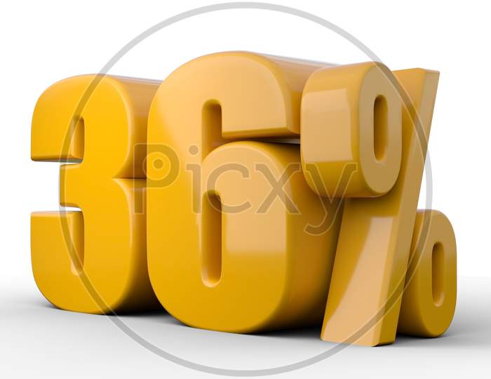 36% 3D Illustration. Orange Thirty Six Percent Special Offer On White Background