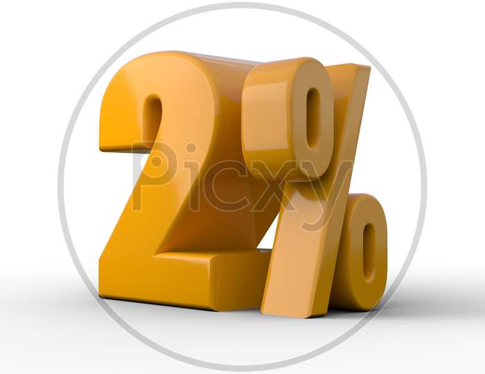 2% 3D Illustration. Red Zero Percent Special Offer On White Background