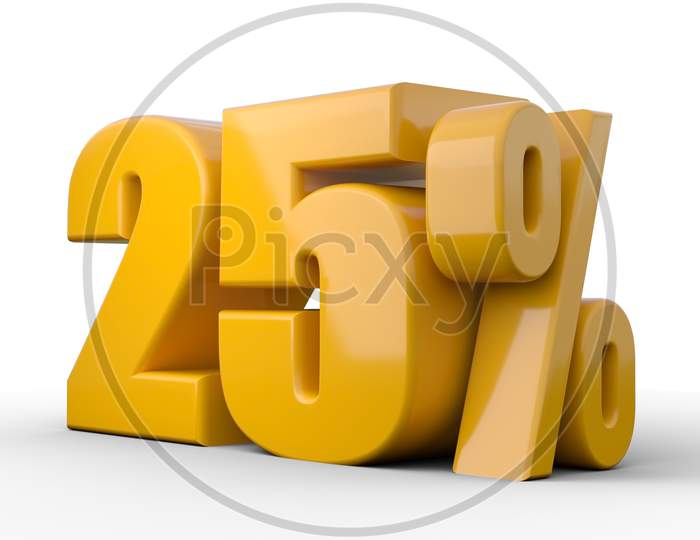 25% 3D Illustration. Orange Twenty Five Percent Special Offer On White Background