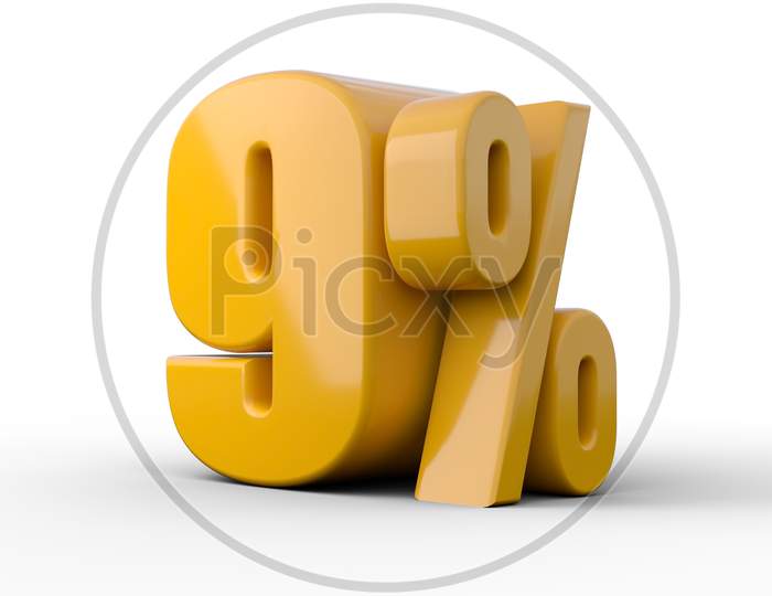 9% 3D Illustration. Orange Nine Percent Special Offer On White Background