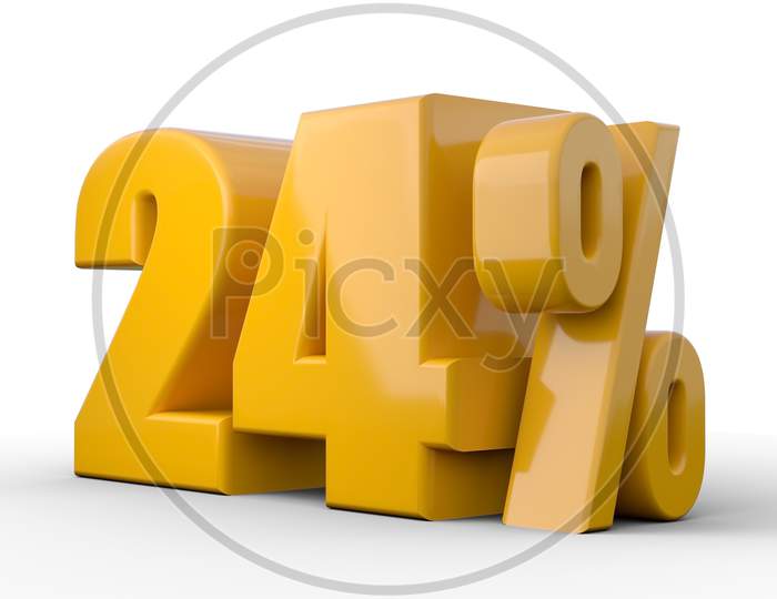 24% 3D Illustration. Orange Twenty Four Percent Special Offer On White Background