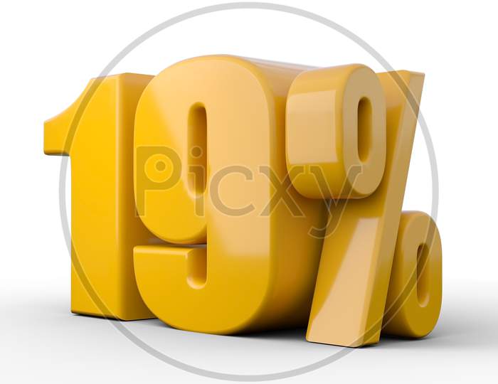 19% 3D Illustration. Orange Nineteen Percent Special Offer On White Background