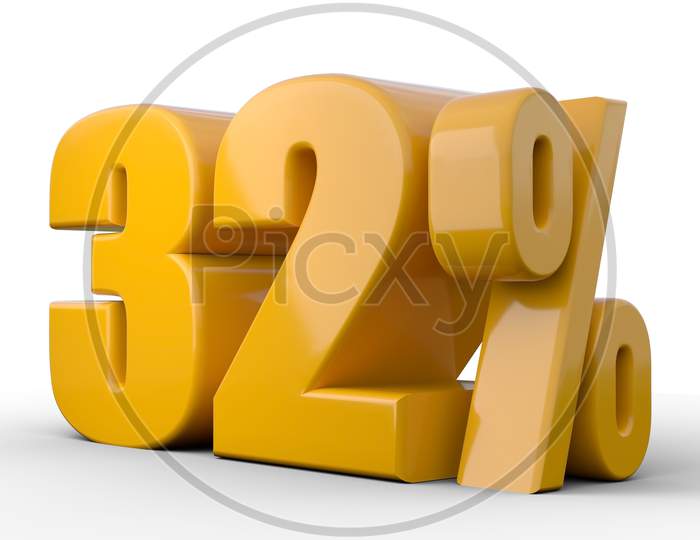 32% 3D Illustration. Orange Thirty Two Percent Special Offer On White Background