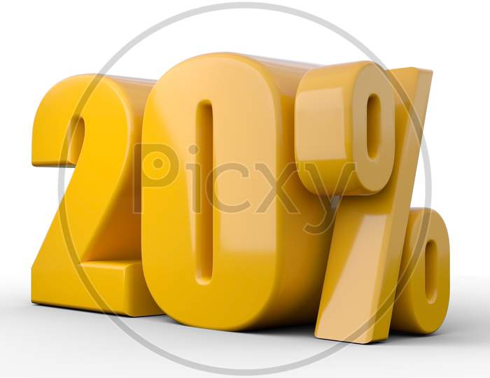 20% 3D Illustration. Orange Twenty Percent Special Offer On White Background