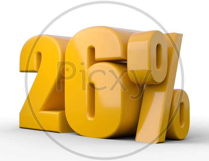 26% 3D Illustration. Orange Twenty Six Percent Special Offer On White Background
