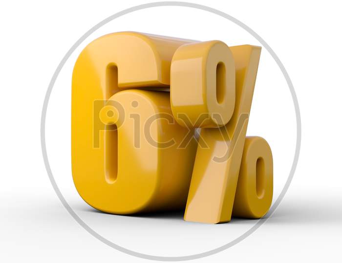 6% 3D Illustration. Orange Six Percent Special Offer On White Background