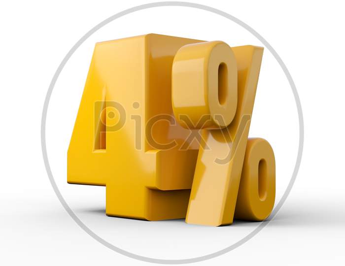 4% 3D Illustration. Orange Four Percent Special Offer On White Background