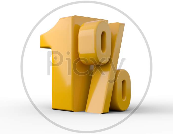 1% 3D Illustration. Orange One Percent Special Offer On White Background