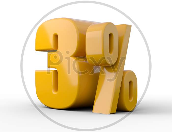 3% 3D Illustration. Orange Three Percent Special Offer On White Background