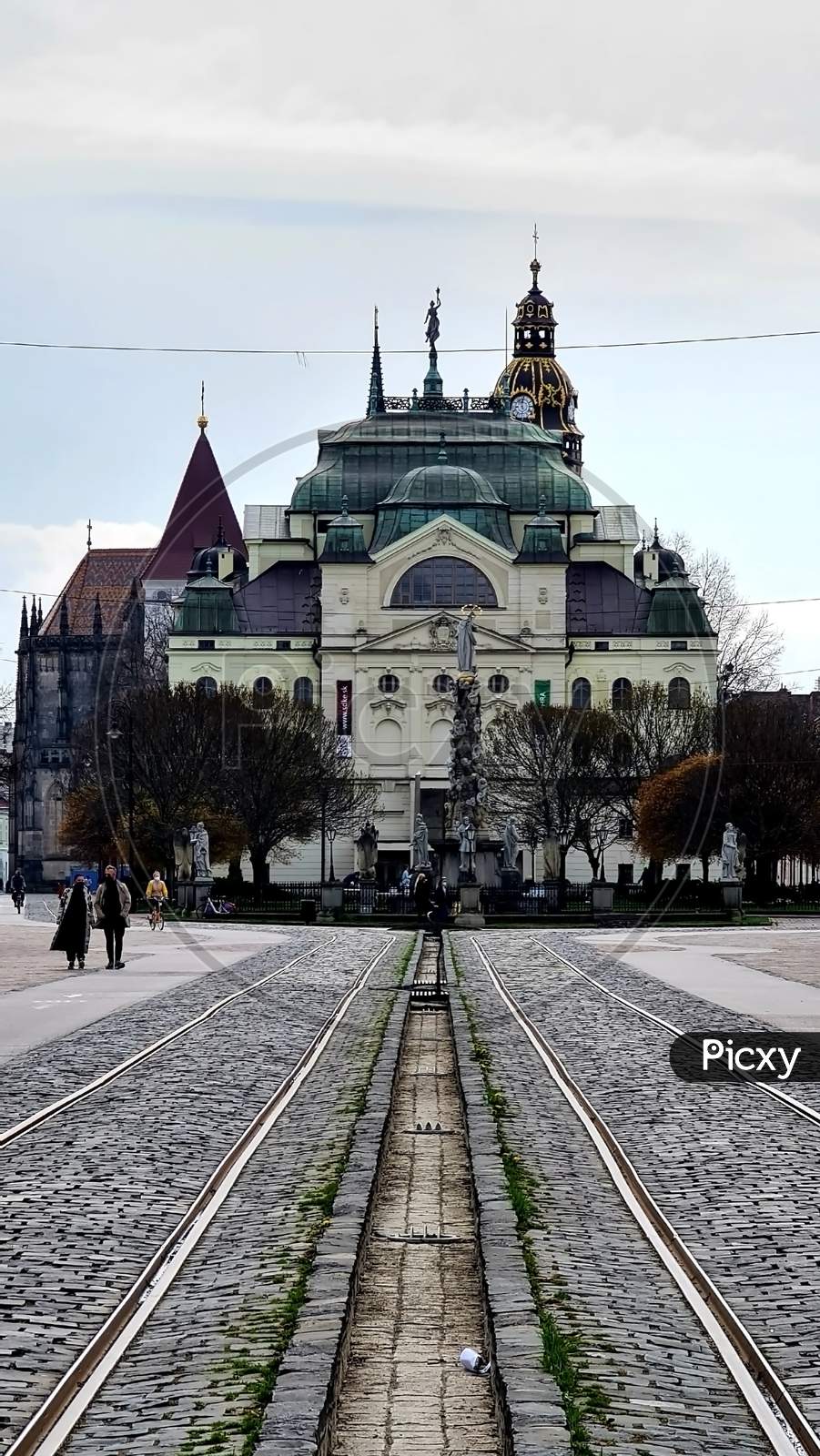 Kosice, Slovakia -April 1 2021 : St. Elisabeth Cathedral And St. Michael Chapel At Main Square