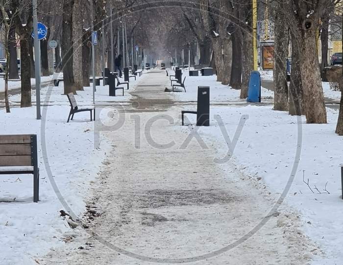 Kosice Stare Mesto Slovakia February 17 2021 A Park During Winter Season