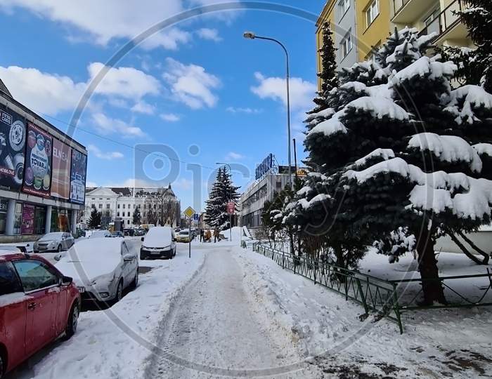 Kosice Stare Mesto Slovakia Feb 12 2021 A Viee During Winter Season