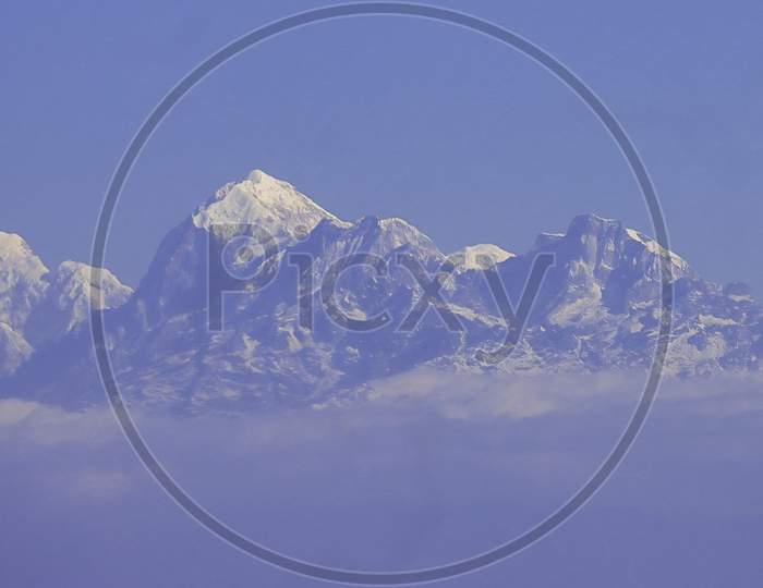 snowcapped himalaya and mount pandim from lepcha jagat near darjeeling in west bengal, india