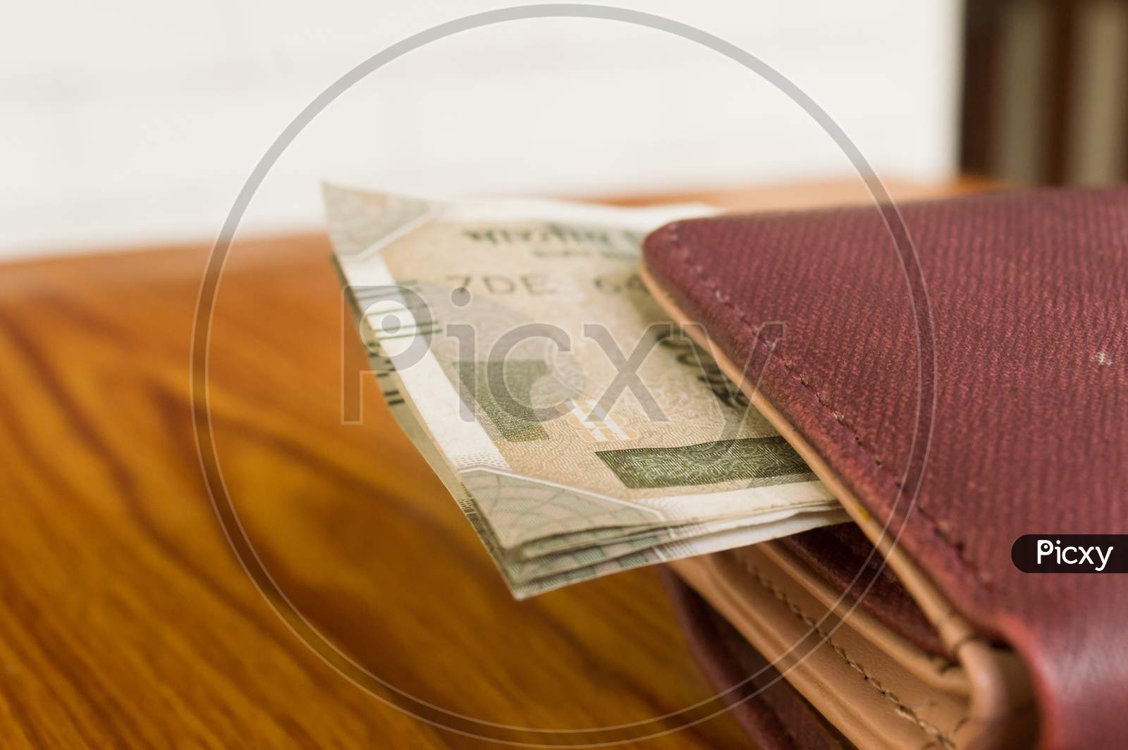 Indian Five Hundred 500 Rupee Cash Note in Brown Color Wallet Leather Purse  on a Wooden Table. Business Finance Economy Concept Stock Image - Image of  currency, commercial: 143039479