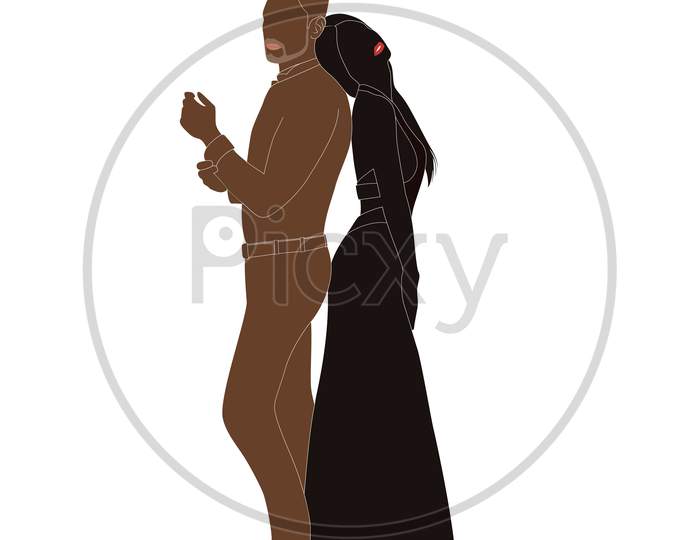 Happy Valentines Day, Happy Couple Character Silhouette On White Background, Character Illustration For Young Couple Theme Projects Like Wedding And Valentines Day.