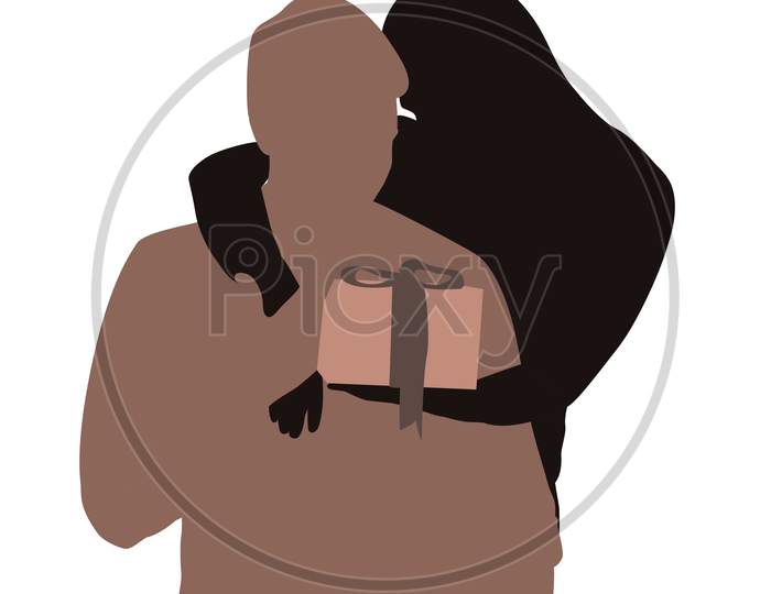 Happy Valentines Day, Young Women Giving Gift To Men Character Vector Silhouette On White Background, Character Illustration For Young Couple Theme Projects Like Wedding And Valentines Day.