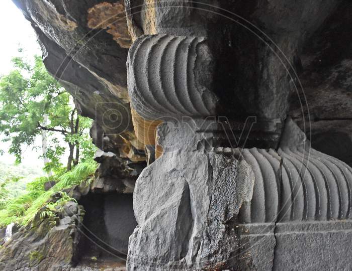 remains of lonad caves in maharashtra, india