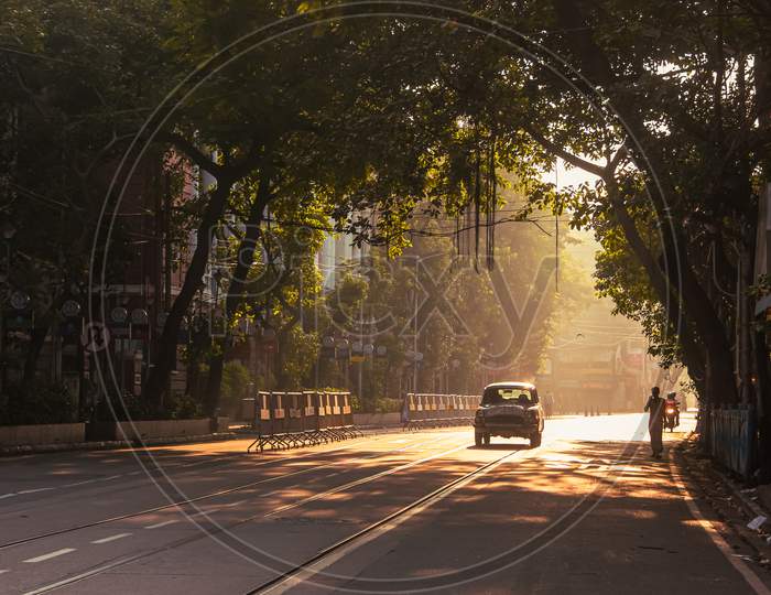 Empty roads of Kolkata. India.