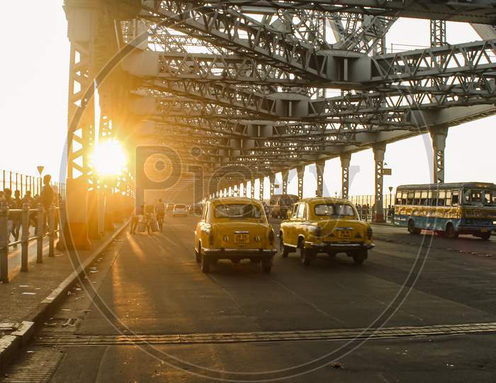 View of Howrah bridge during the sunrise, Kolkata, India.