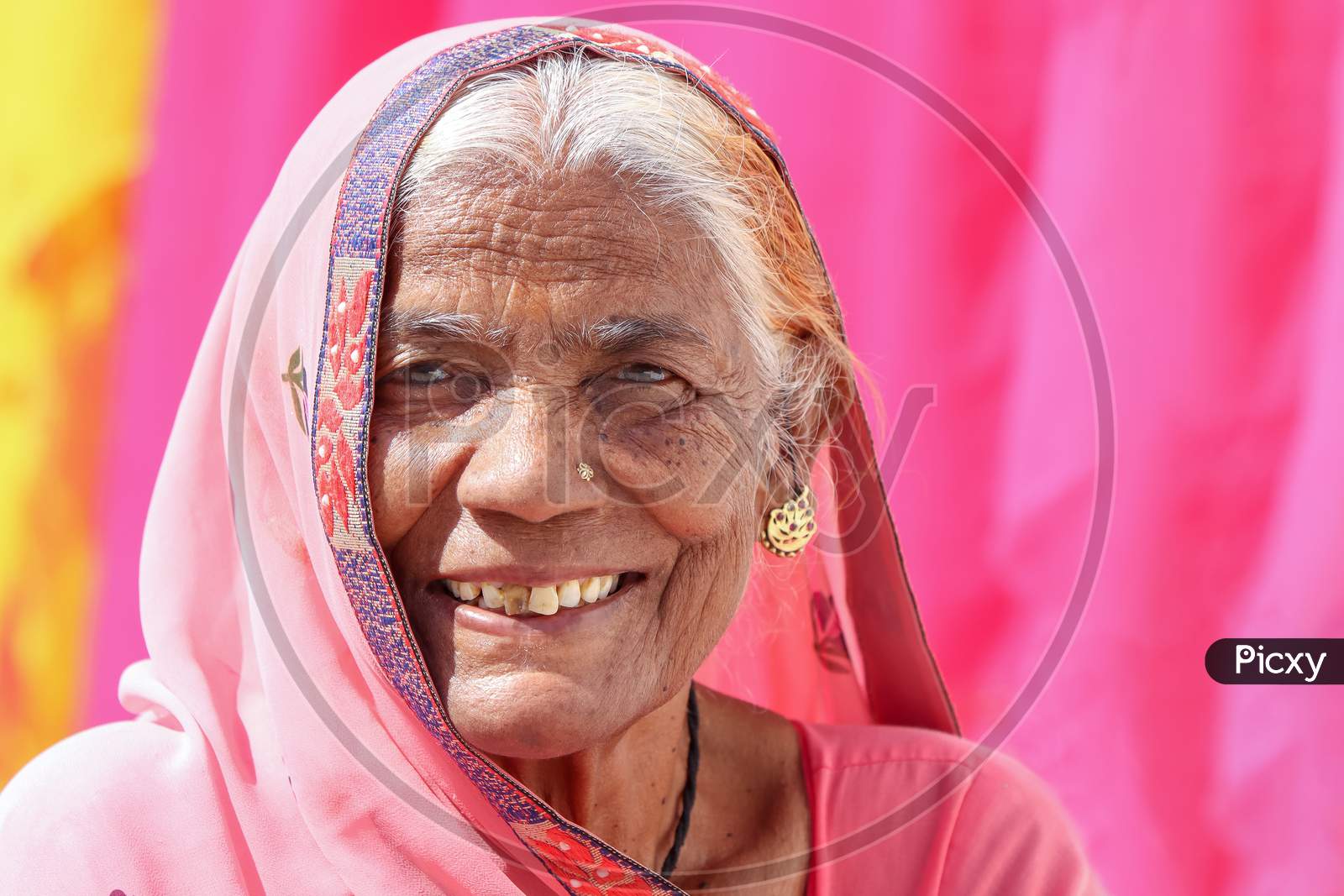 Old Lady Woman Of The Rural Area Of India, Mother, Nanny, And Grandmother, People Live In The Village Of The India And Indian Culture.