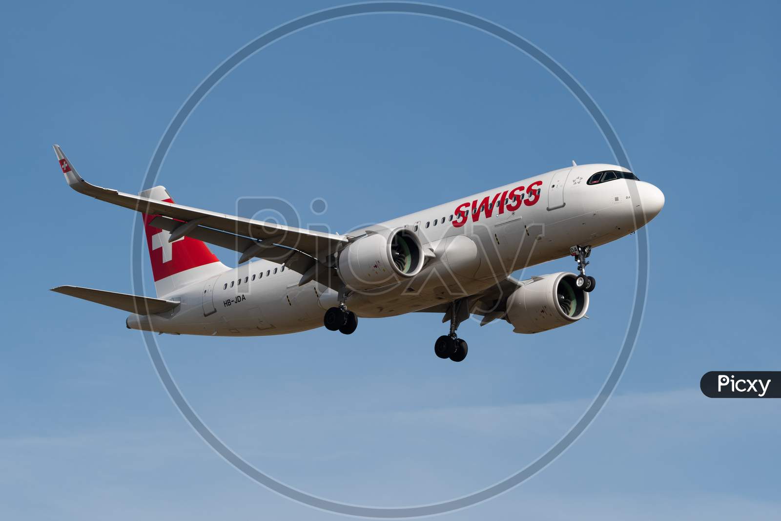 Swiss Airbus A320-271N Jet Approaching Zurich In Switzerland