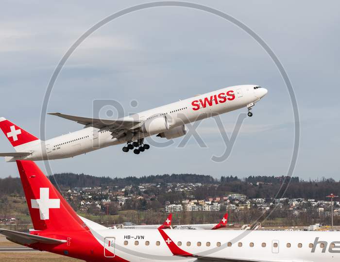 Swiss Boeing 777-300Er Jet In Zurich In Switzerland