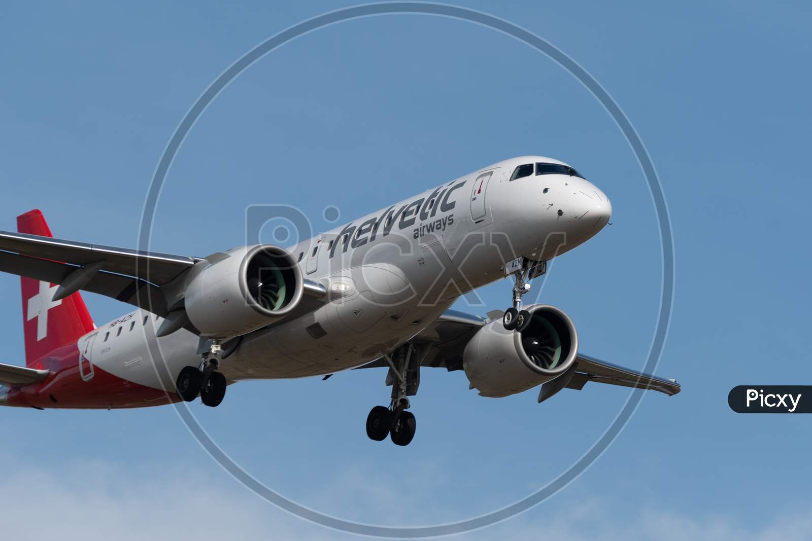 Helvetic Airways Embraer E190-E2 Airplane Arrival In Zurich In Switzerland