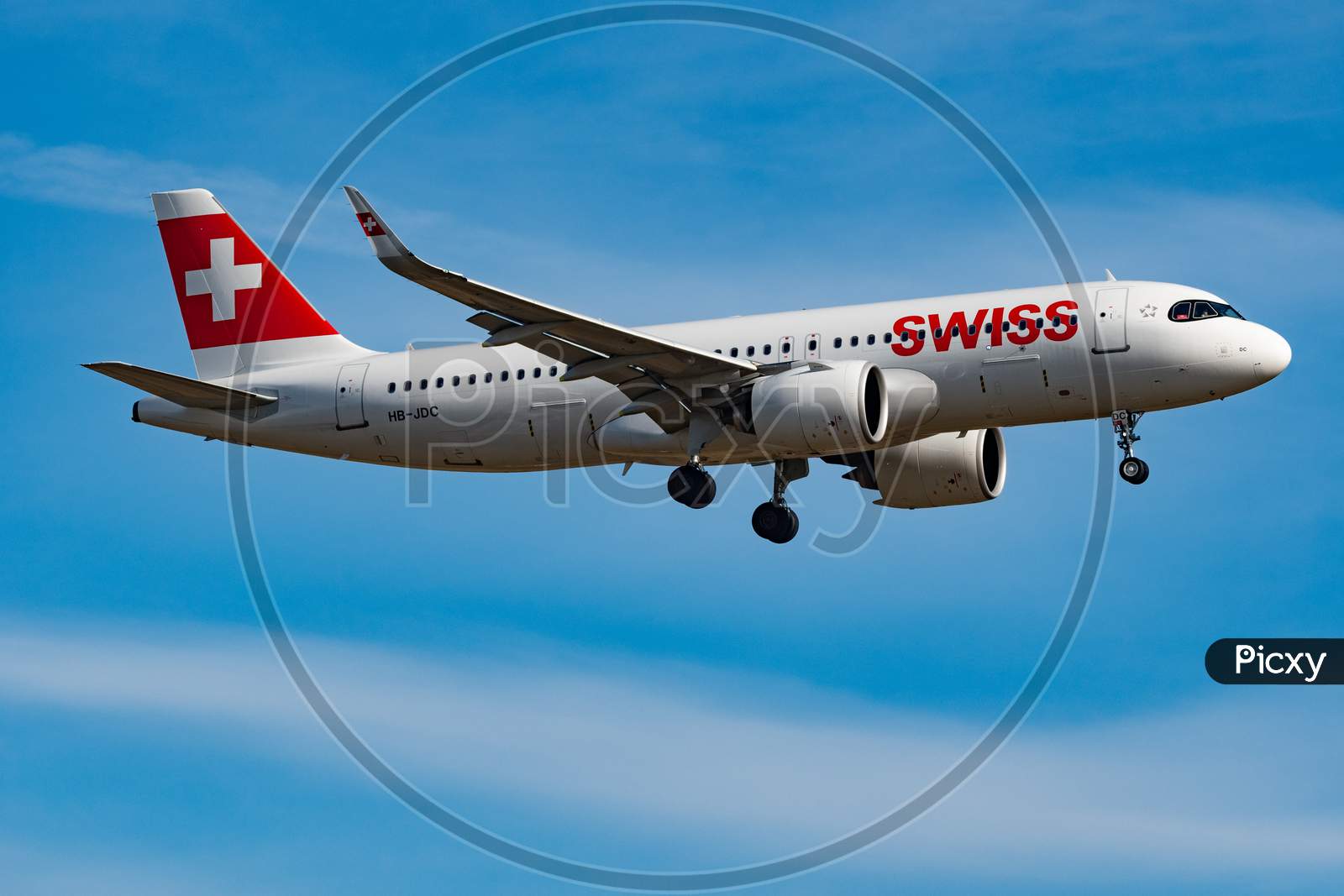 Swiss Airbus A320-271N Jet Arrival In Zurich In Switzerland