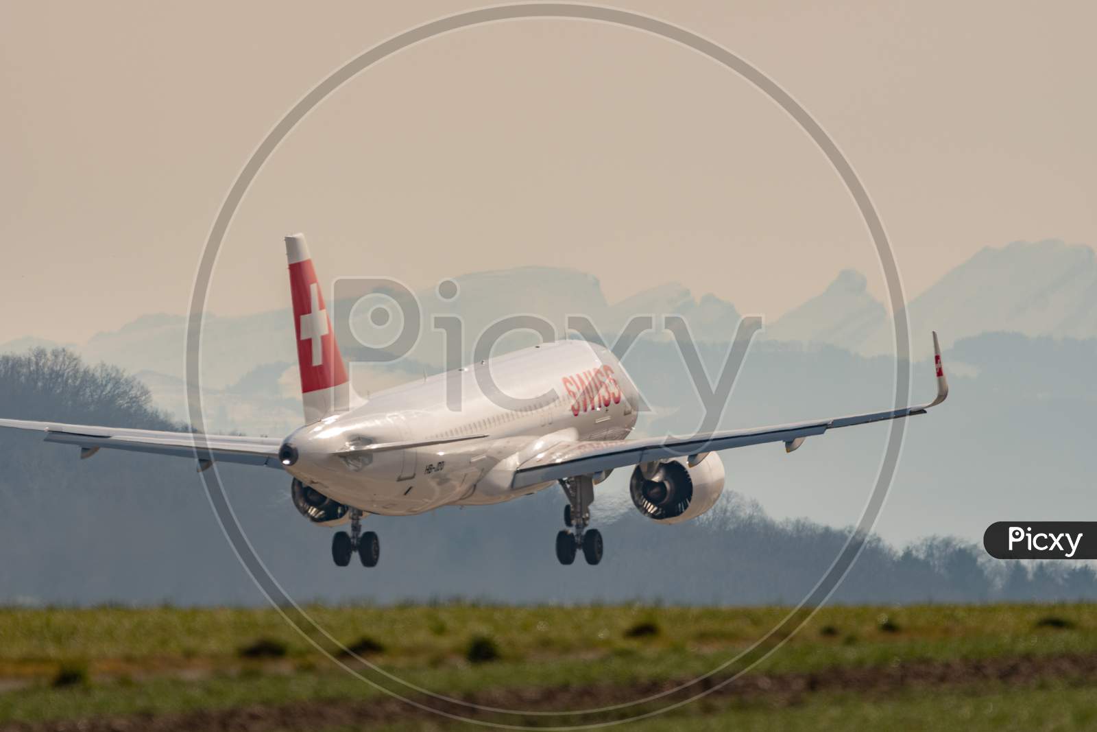 Swiss Airbus A320-271N Jet Landing In Zurich In Switzerland