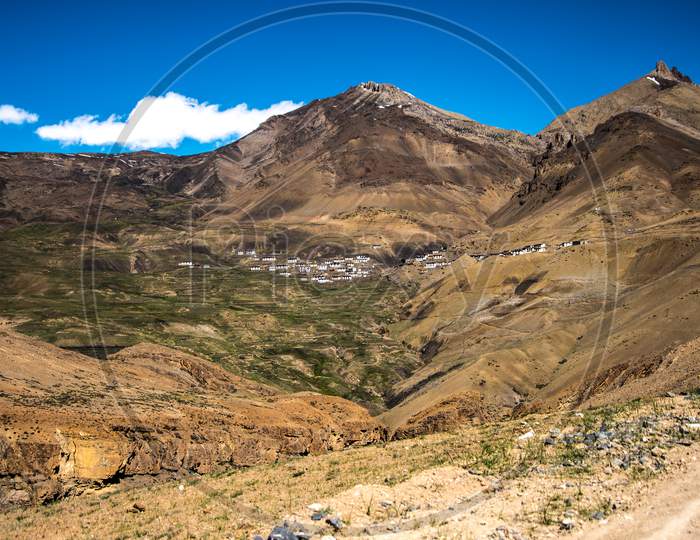 high altitude village and mountain
