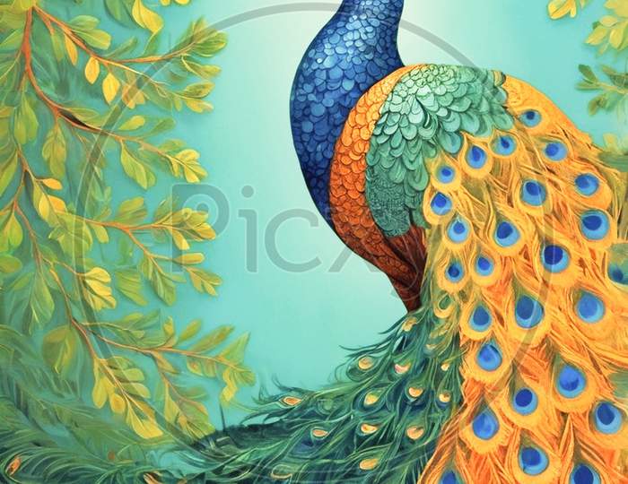 Image of Vibrant Red Peacock Displaying its Feathers
